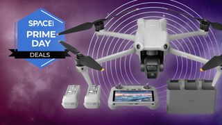 DJI air 3 on a starry background with the space.com prime day deals logo in the top-left corner