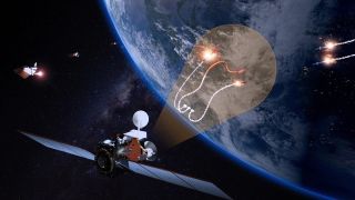 satellites above Earth watch missiles being launched
